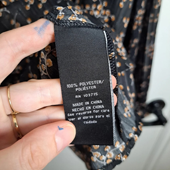 Zac & Rachel Black‎ Orange Floral Boho Whimsigoth Chiffon Long Sleeve Blouse 2X - Picture 5 of 7